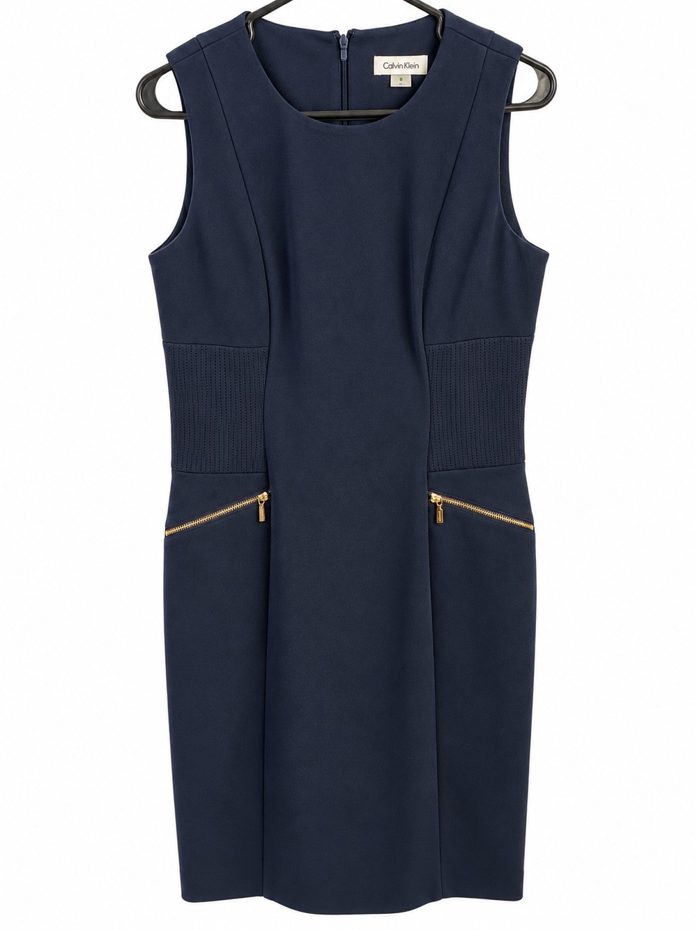 Calvin Klein Sleeveless Scuba Sheath Dress in Navy Blue Size 8 Like New